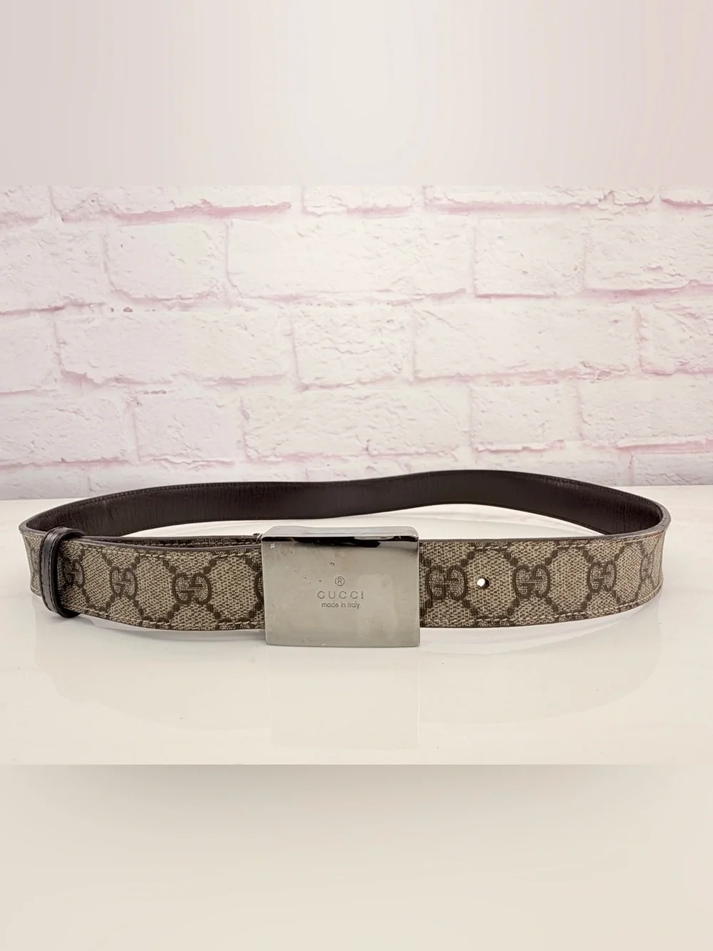 Gucci 85cm Beige/Brown GG Supreme Canvas Buckle Belt 34”